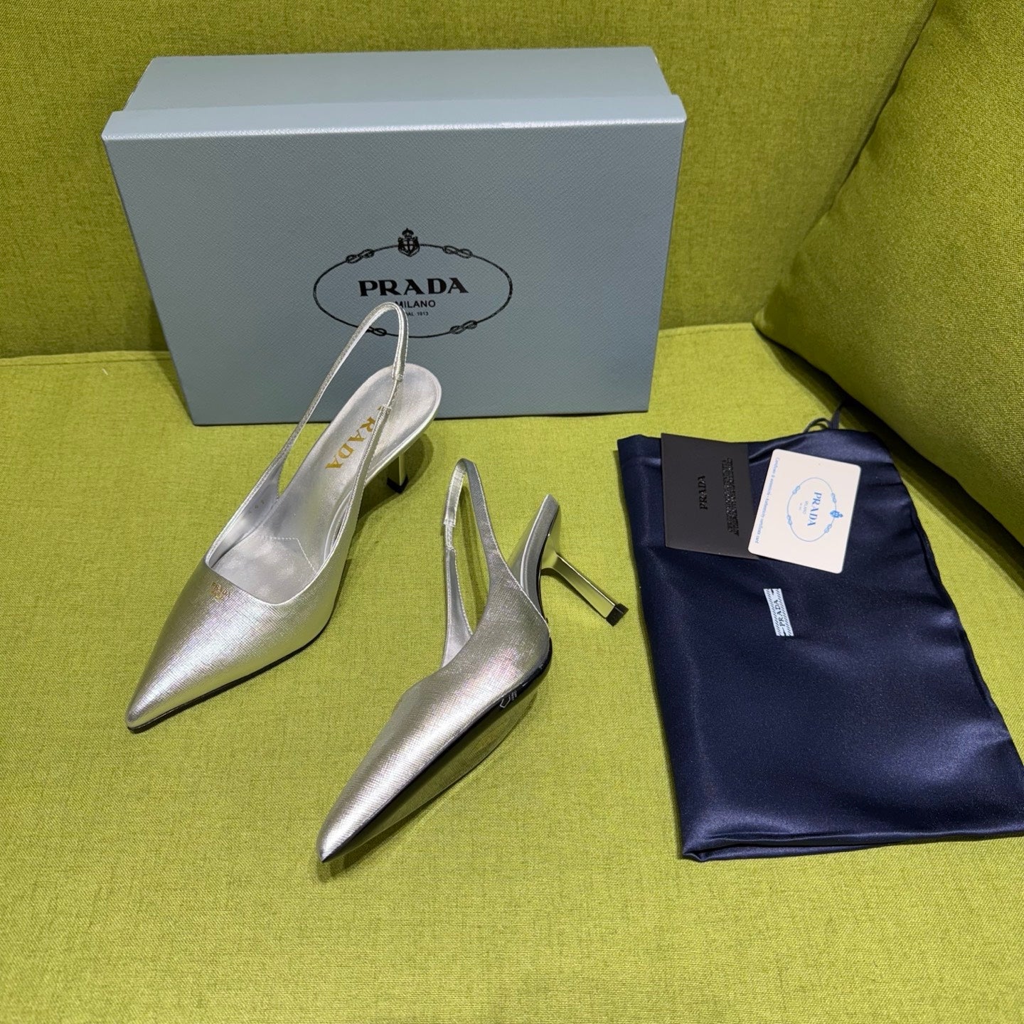 PRADA 25S SLINGBACK HIGH HEELS 75 MM IN SILVER SHEEPSKIN - 35