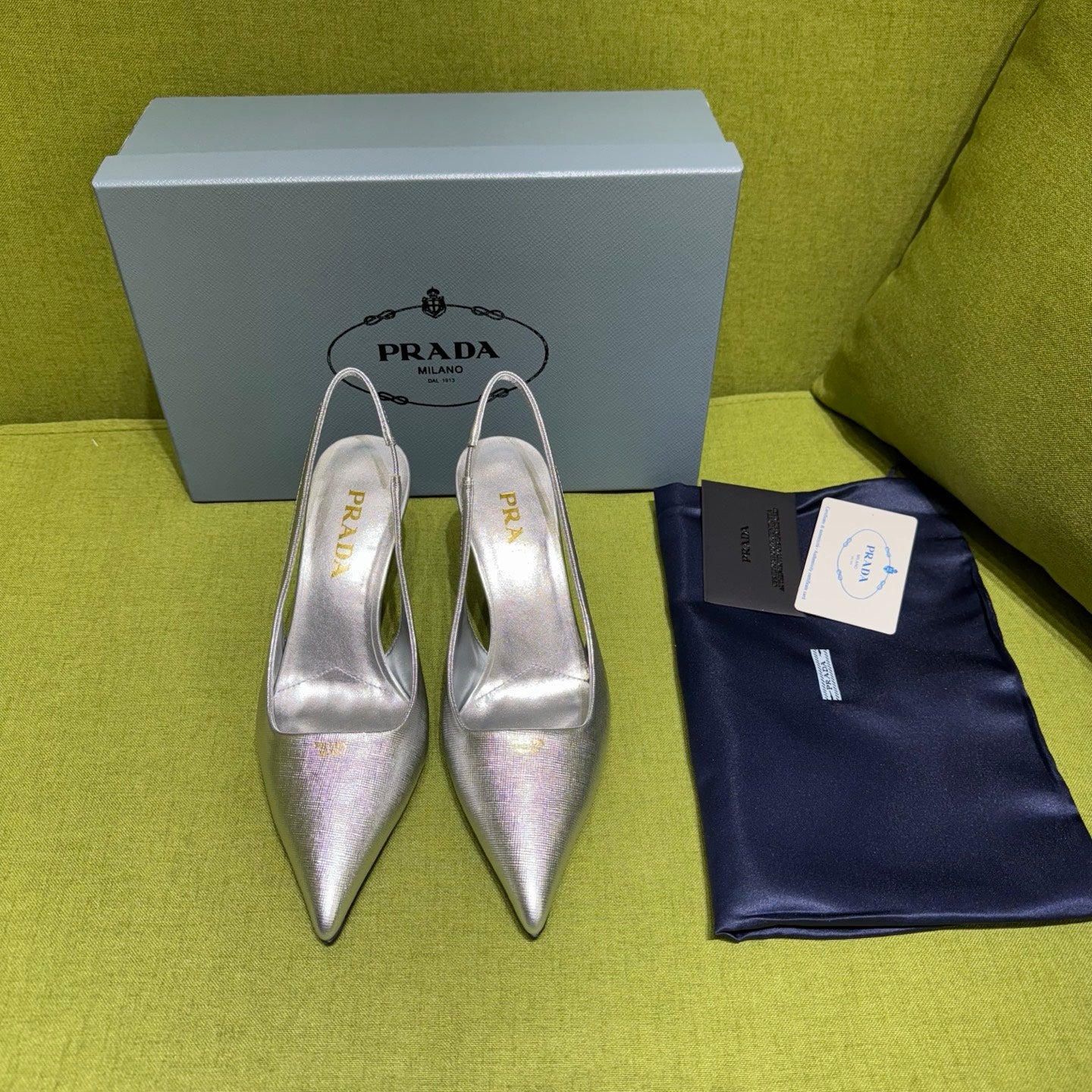 PRADA 25S SLINGBACK HIGH HEELS 75 MM IN SILVER SHEEPSKIN - 35
