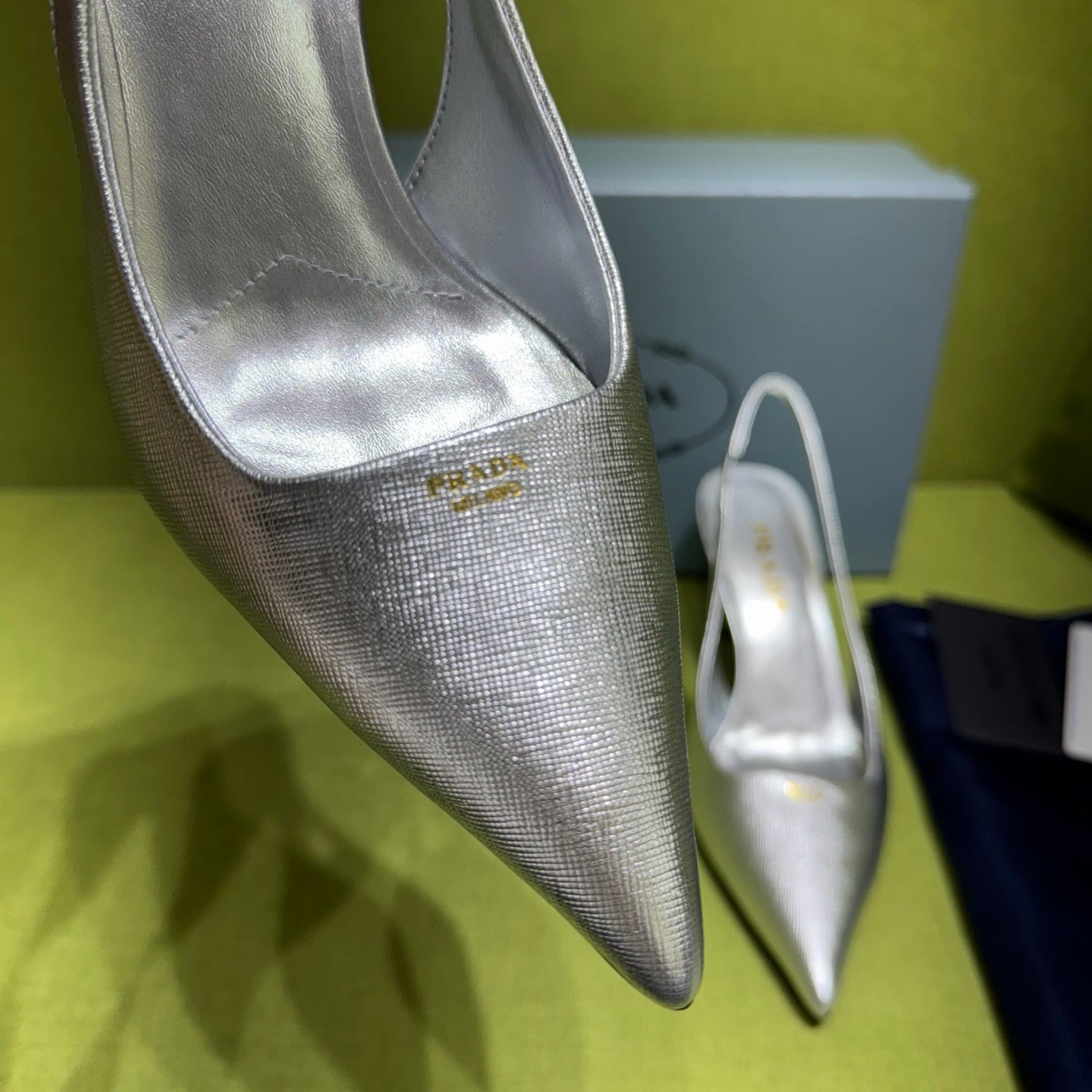 PRADA 25S SLINGBACK HIGH HEELS 75 MM IN SILVER SHEEPSKIN - 35