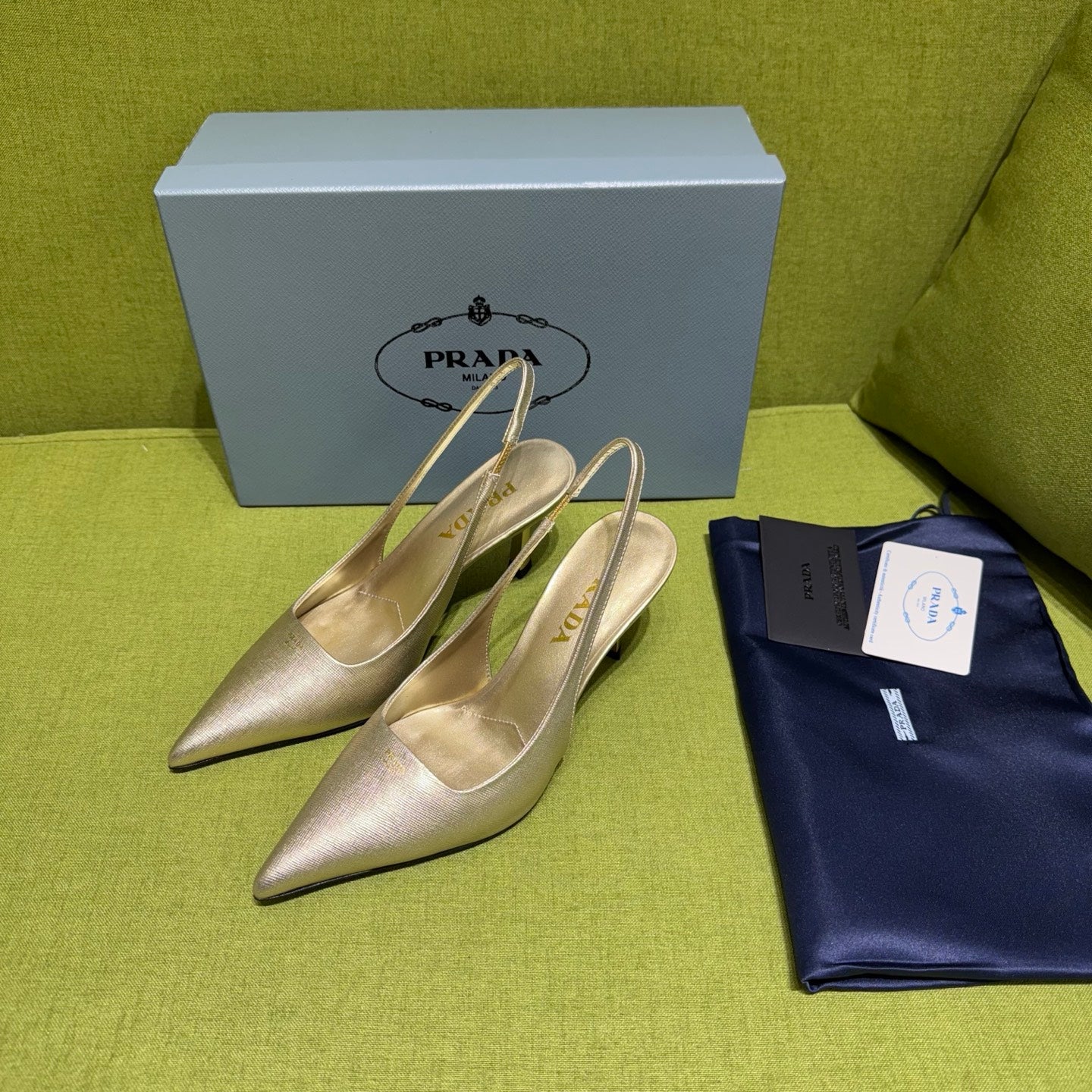 PRADA 25S SLINGBACK HIGH HEELS 75 MM IN GOLD SHEEPSKIN - 35