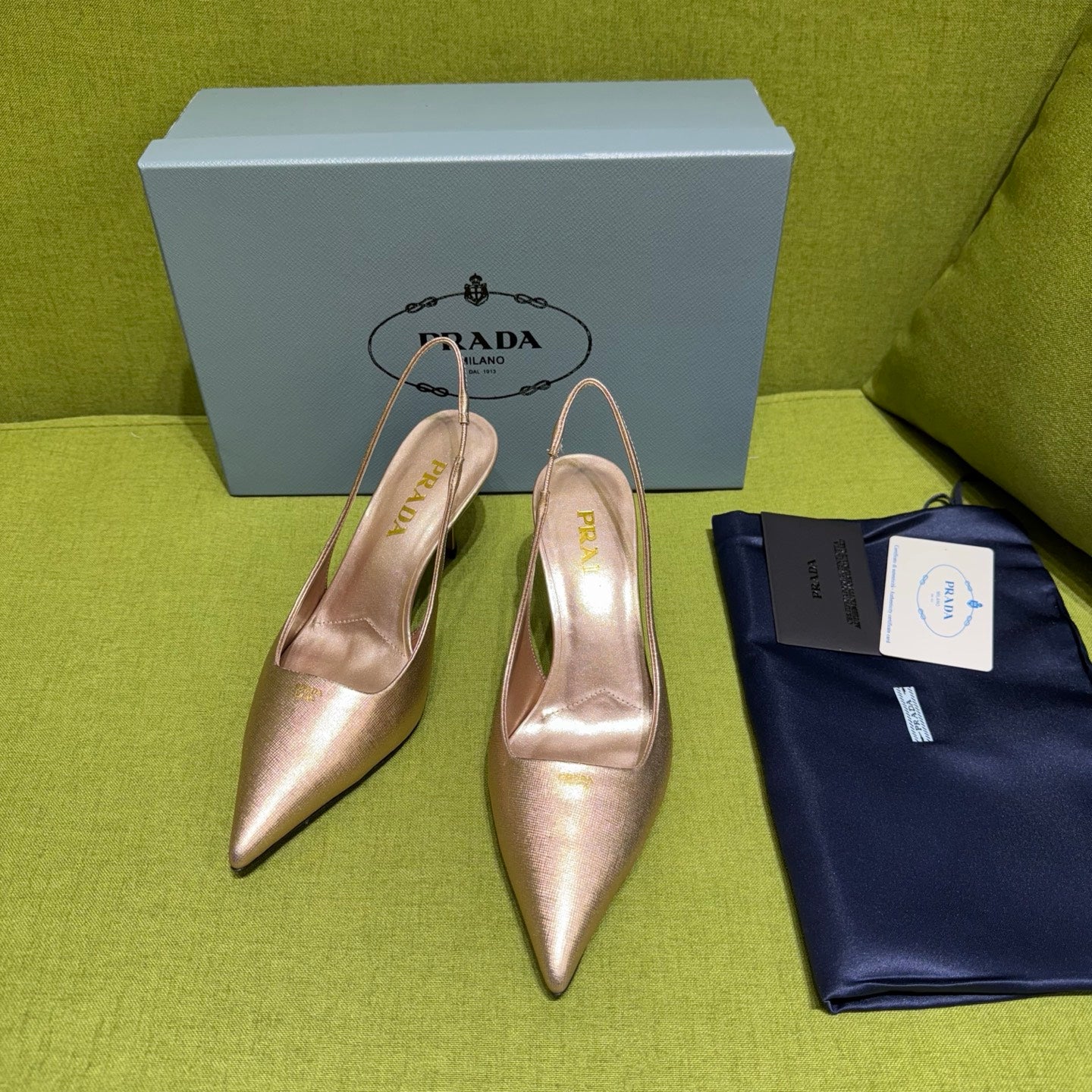 PRADA 25S SLINGBACK HIGH HEELS 75 MM IN ROSE GOLD SHEEPSKIN - 35