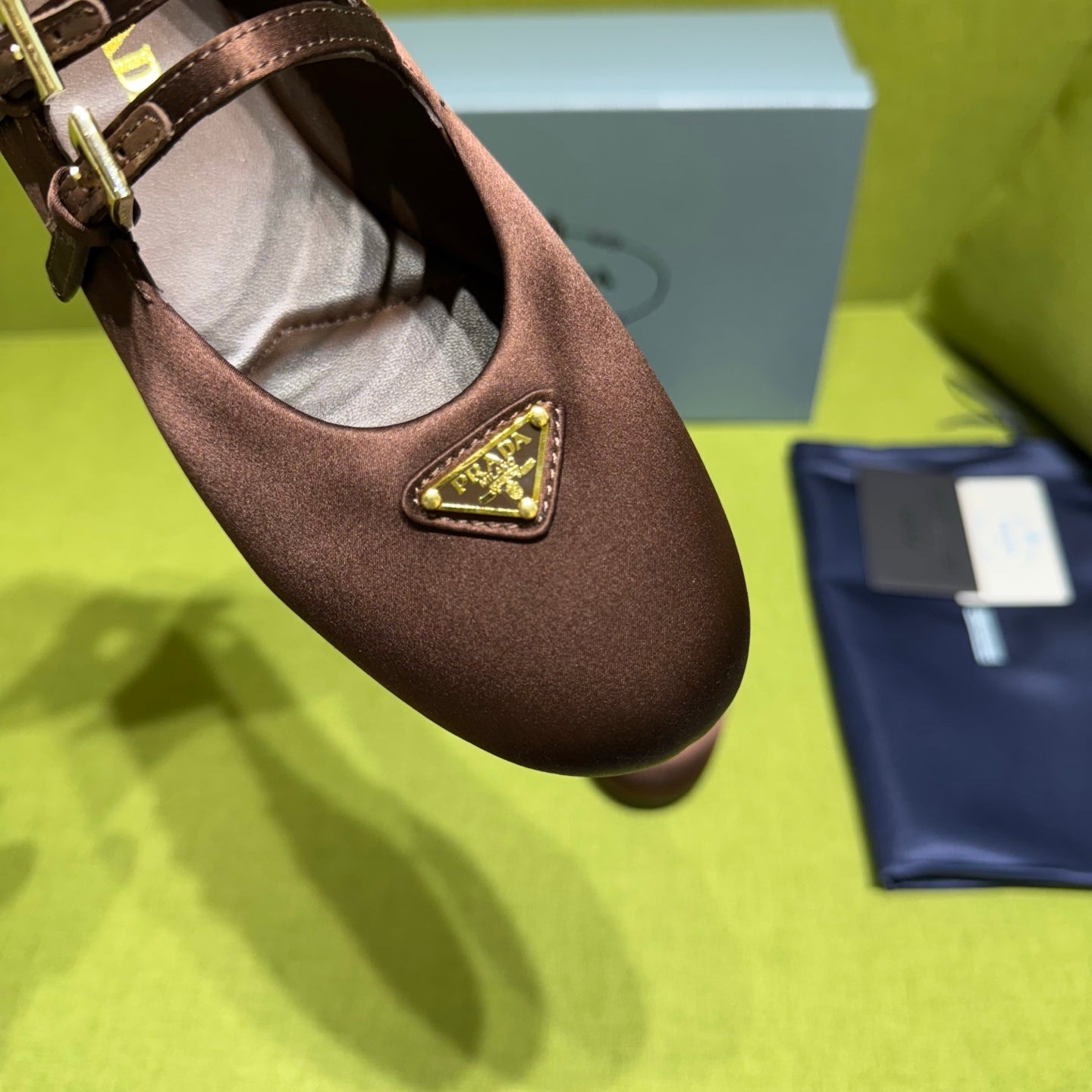 PRADA 25S MARY JANE BALLET FLATS IN DEEP BURGUNDY BROWN SATIN - 35
