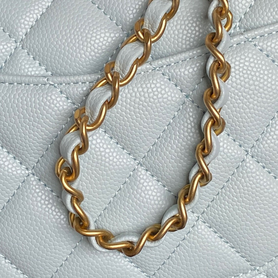 CHANEL 25S FLAP BAG 19 IN LIGHT BLUE CALFSKIN GOLD HARDWARE
