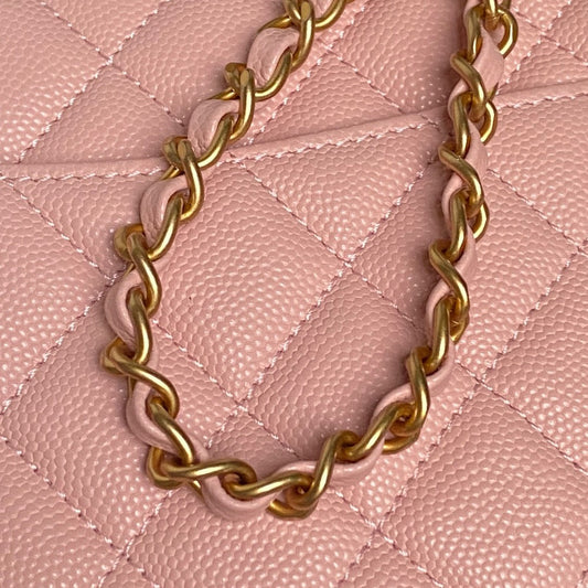 CHANEL 25S СУМКА FLAP BAG 22 СМ РОЖЕВА ШКІРА CAVIAR ІЗ ЗОЛОТОЮ ФУРНІТУРОЮ