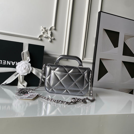 CHANEL 25S FLAP BAG 18 СРІБНА МЕТАЛІЗОВАНА ТЕЛЯЧА ШКІРА