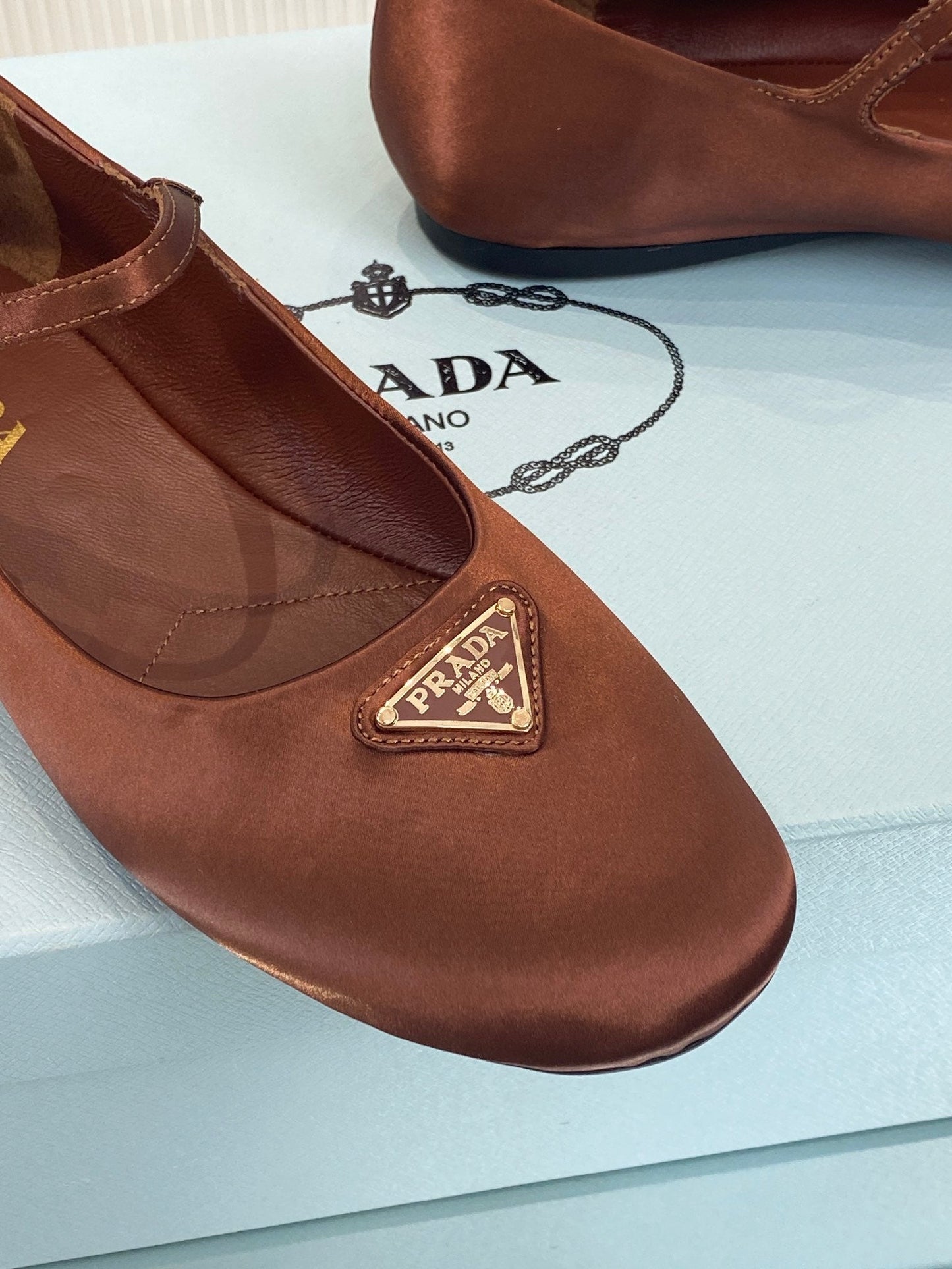 PRA NAPPA MARY JANE FLAT BROWN SATIN - 35
