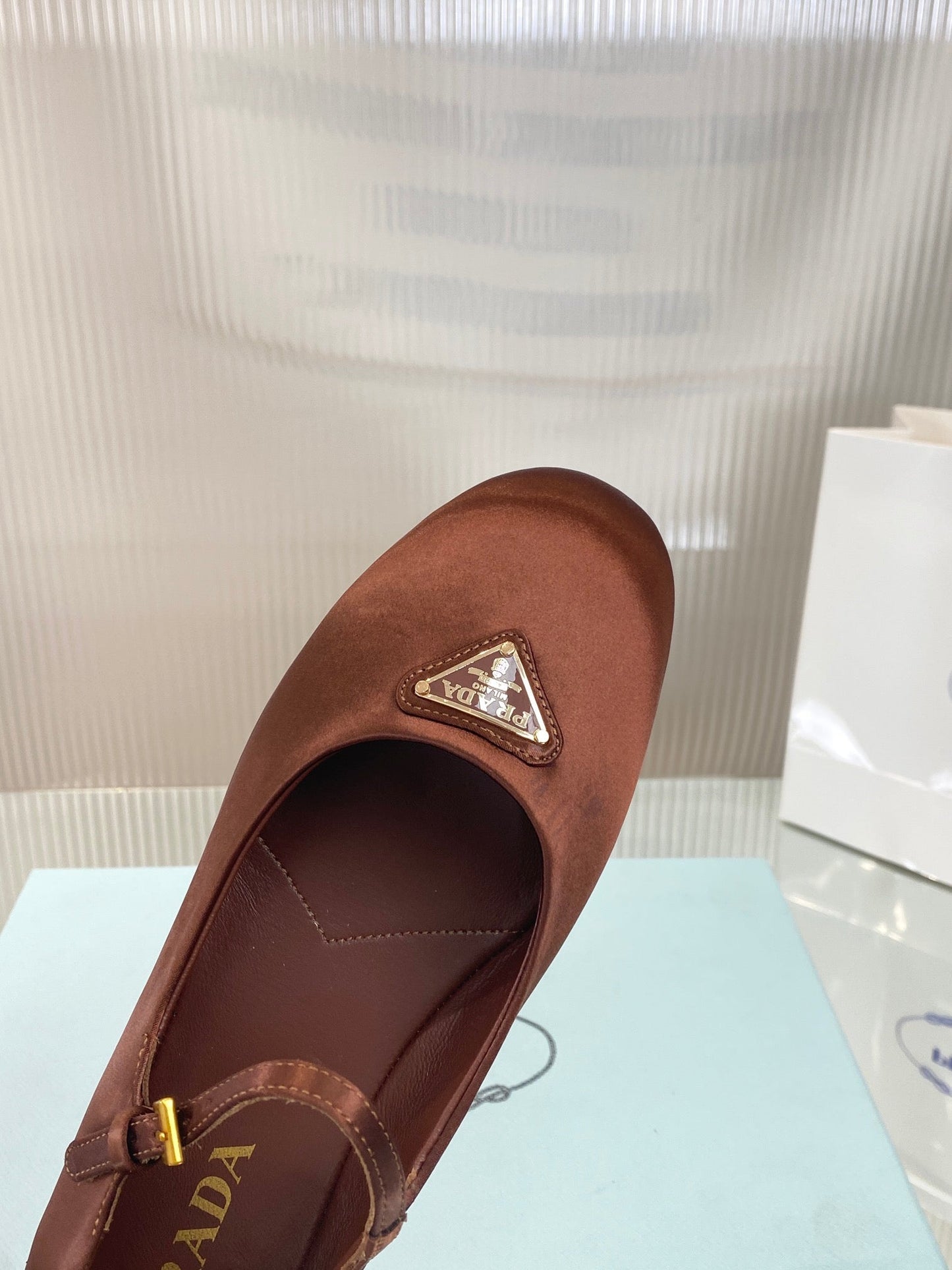 PRA NAPPA MARY JANE FLAT BROWN SATIN - 35