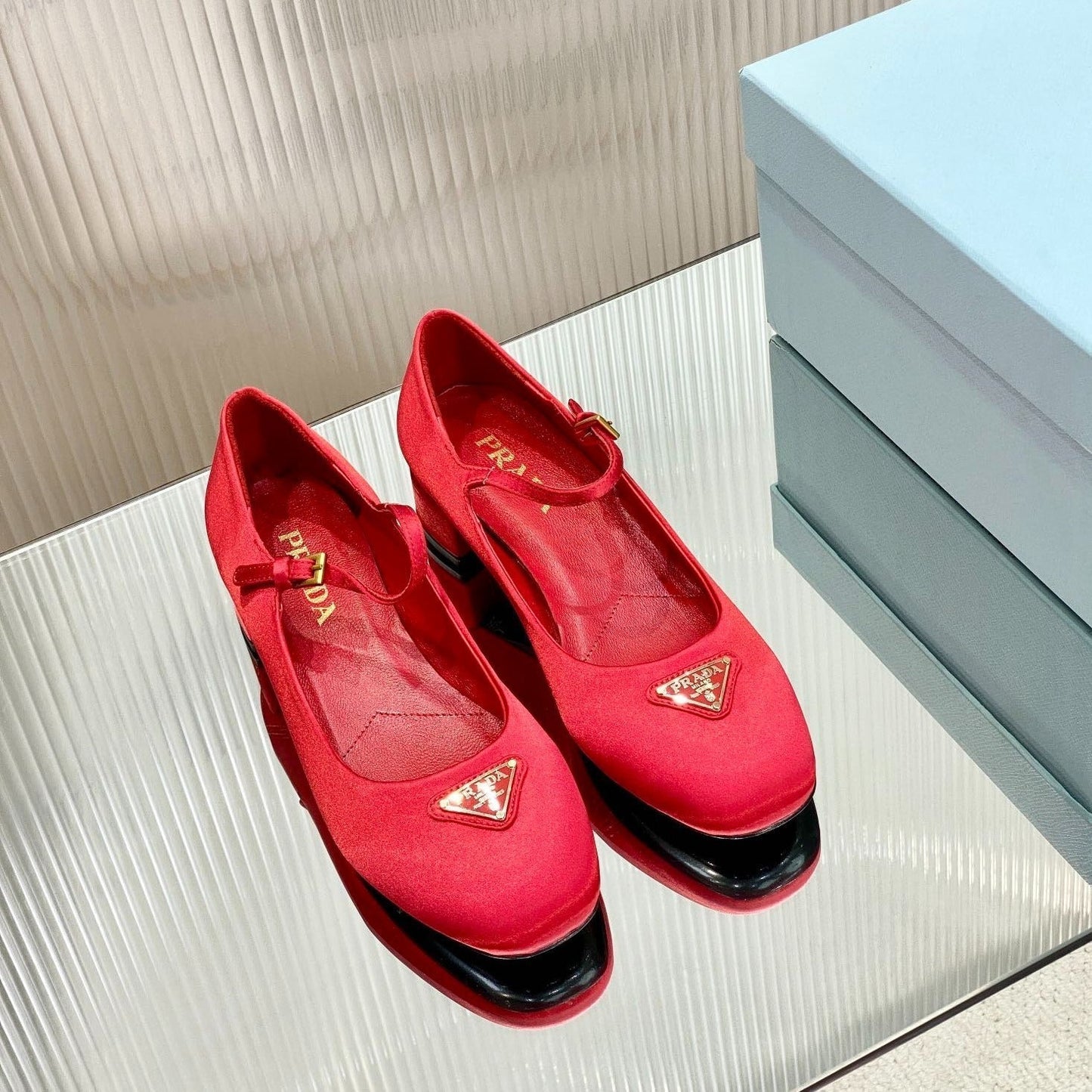 PRA NAPPA MARY JANE PUMPS CRIMSON SATIN - 35