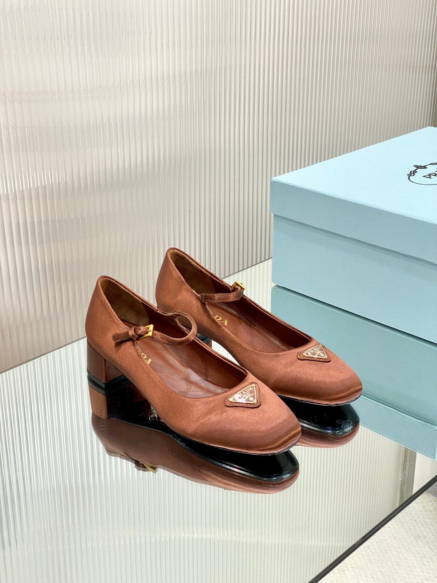 PRA NAPPA MARY JANE PUMPS BROWN SATIN - 35
