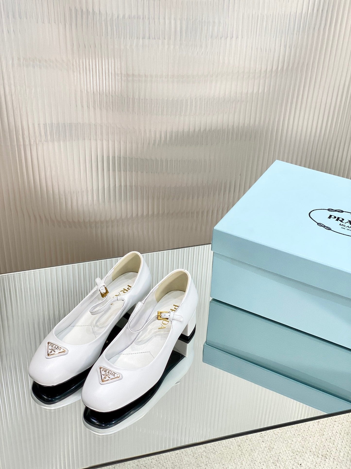 PRA NAPPA MARY JANE PUMPS WHITE LAMBSKIN - 35