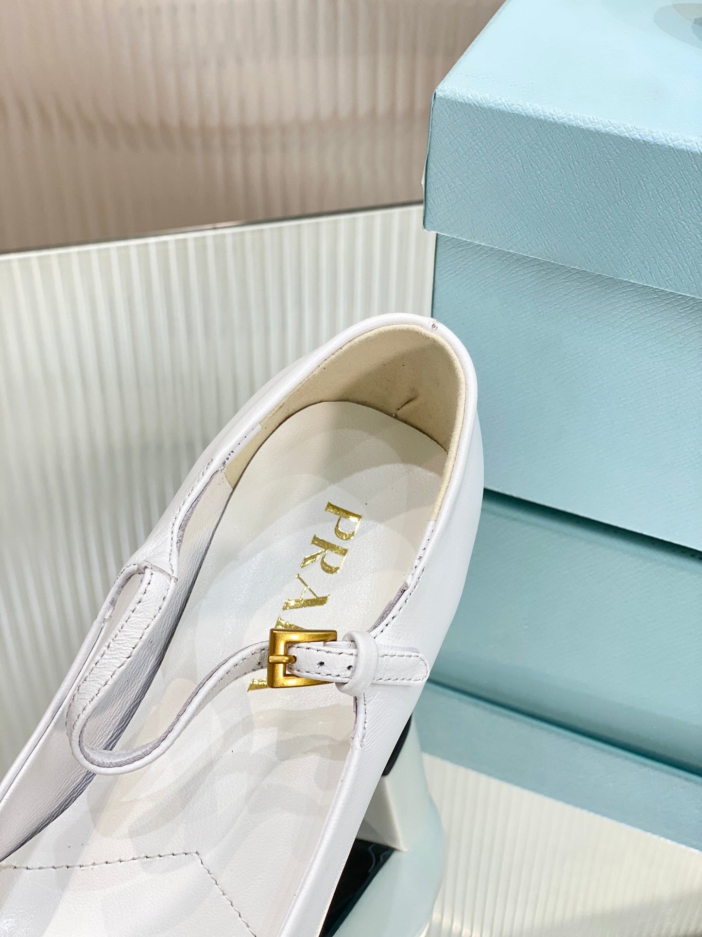 PRA NAPPA MARY JANE PUMPS WHITE LAMBSKIN - 35