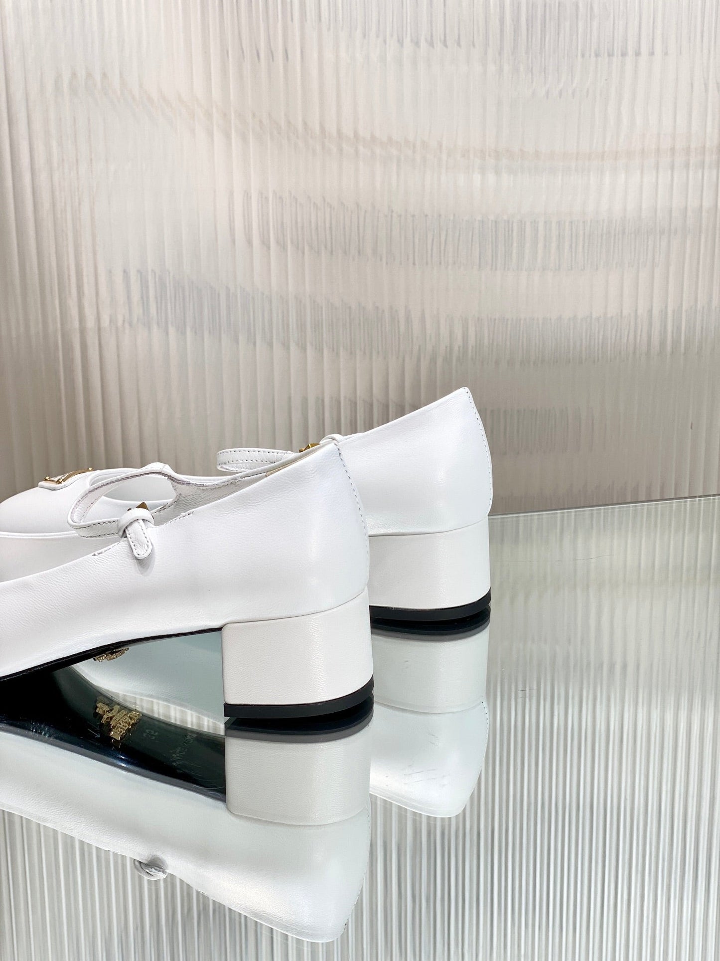 PRA NAPPA MARY JANE PUMPS WHITE LAMBSKIN - 35