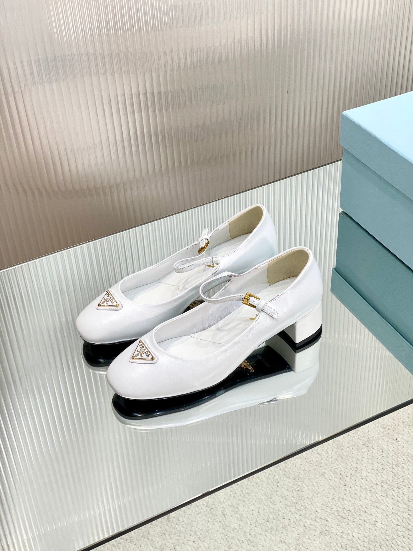 PRA NAPPA MARY JANE PUMPS WHITE LAMBSKIN - 35