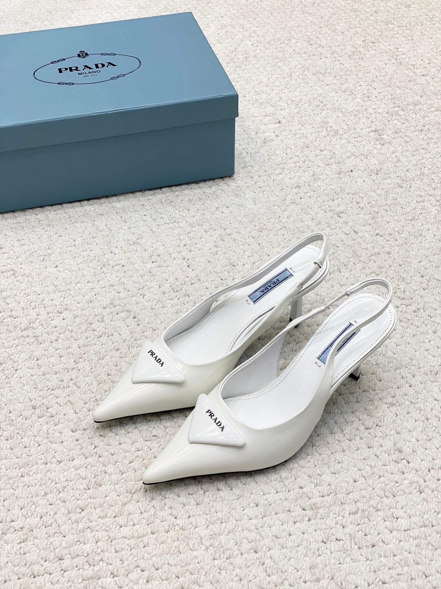 PRA BRUSHED LEATHER SLINGBACK PUMPS 75 WHITE - 34