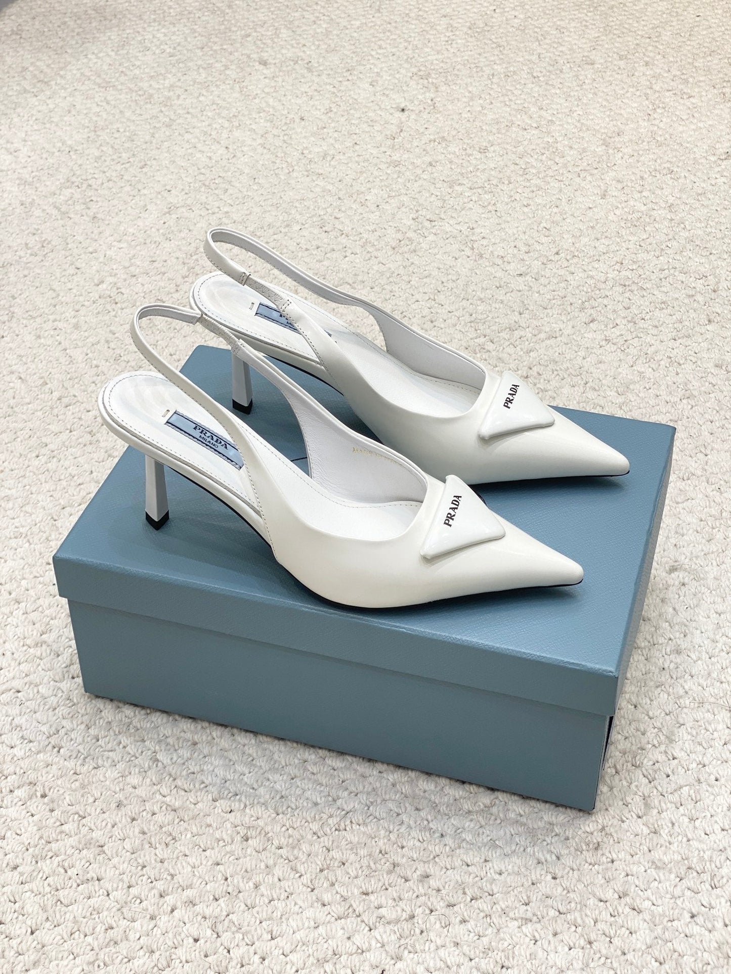PRA BRUSHED LEATHER SLINGBACK PUMPS 75 WHITE - 34