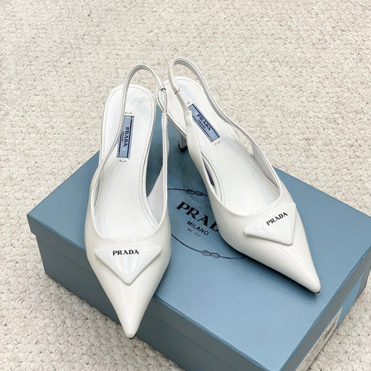 PRA BRUSHED LEATHER SLINGBACK PUMPS 75 WHITE - 34