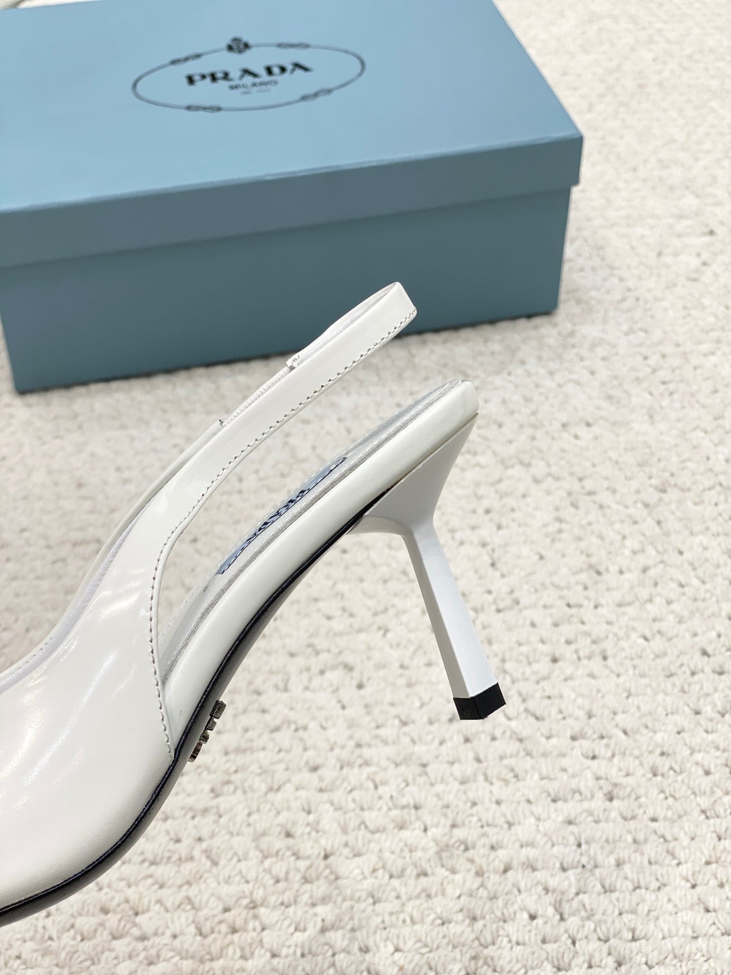 PRA BRUSHED LEATHER SLINGBACK PUMPS 75 WHITE - 34