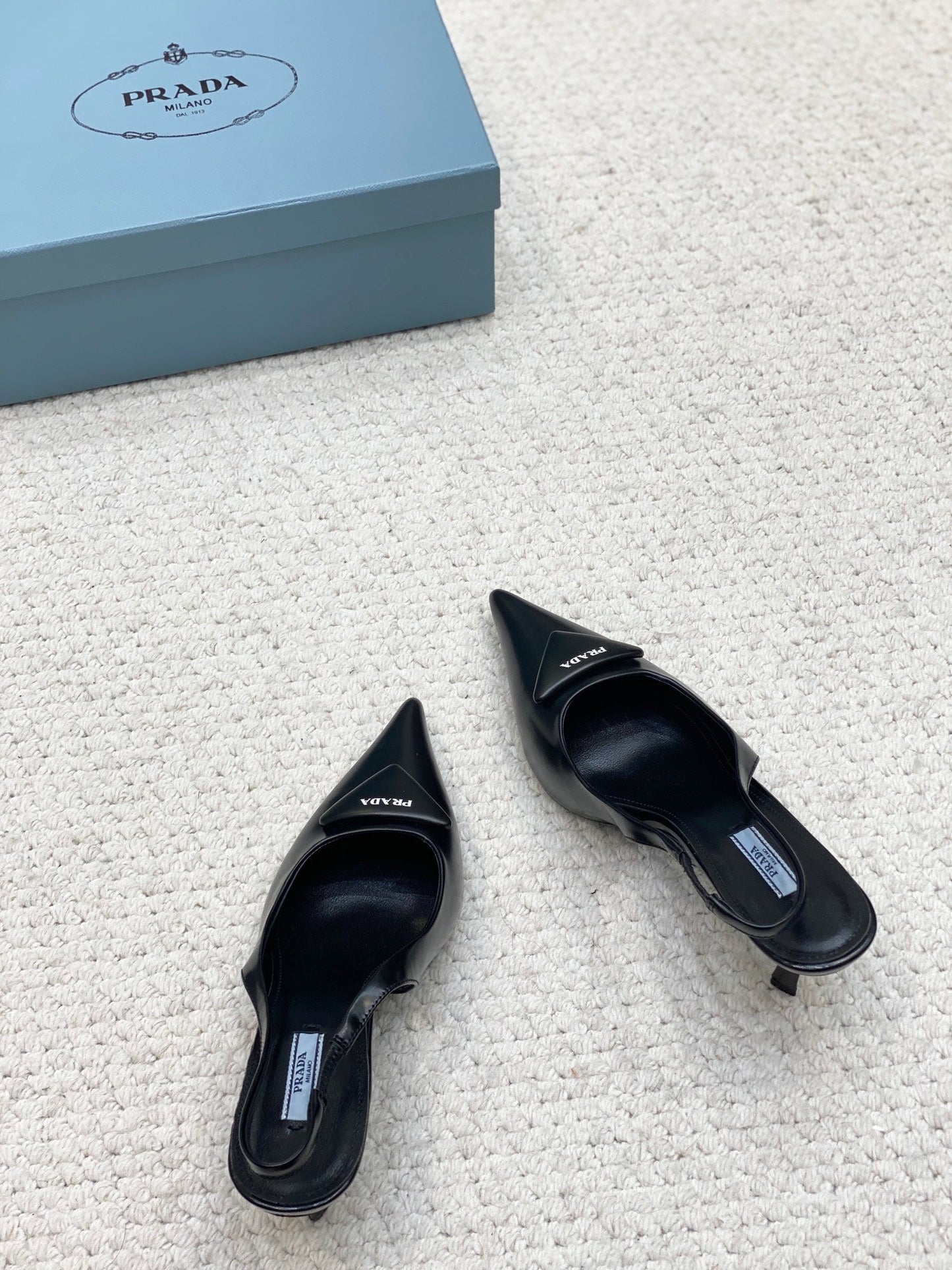 PRA BRUSHED LEATHER SLINGBACK PUMPS 75 BLACK - 34