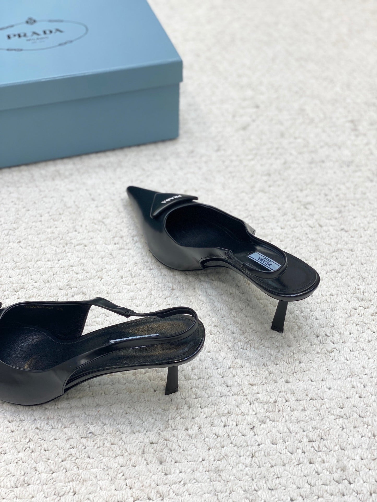 PRA BRUSHED LEATHER SLINGBACK PUMPS 75 BLACK - 34