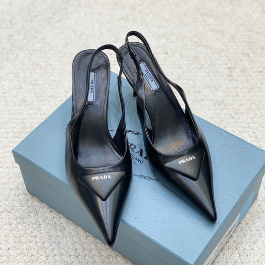PRA BRUSHED LEATHER SLINGBACK PUMPS 75 BLACK - 34