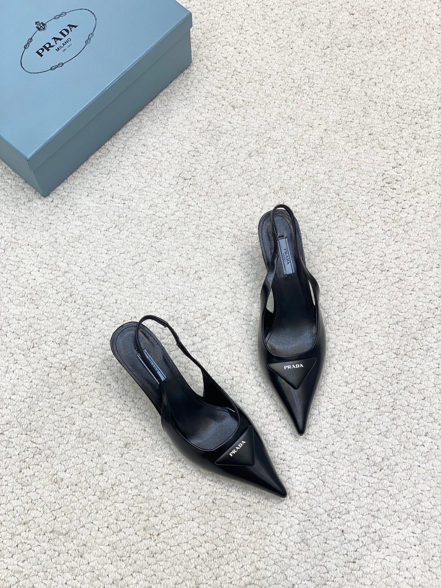 PRA BRUSHED LEATHER SLINGBACK PUMPS 75 BLACK - 34
