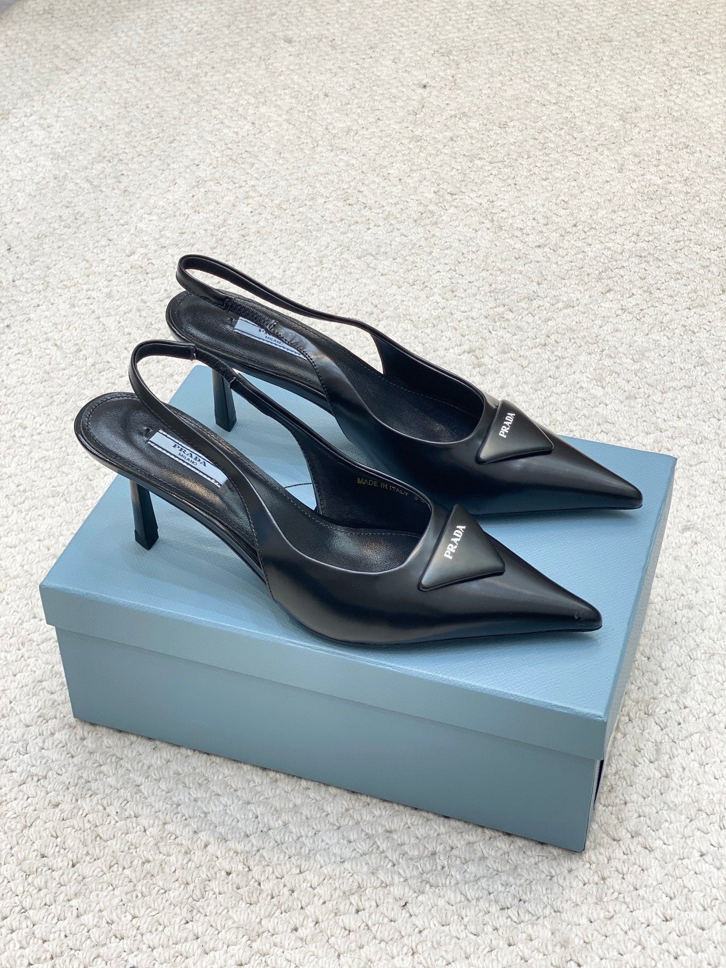 PRA BRUSHED LEATHER SLINGBACK PUMPS 75 BLACK - 34