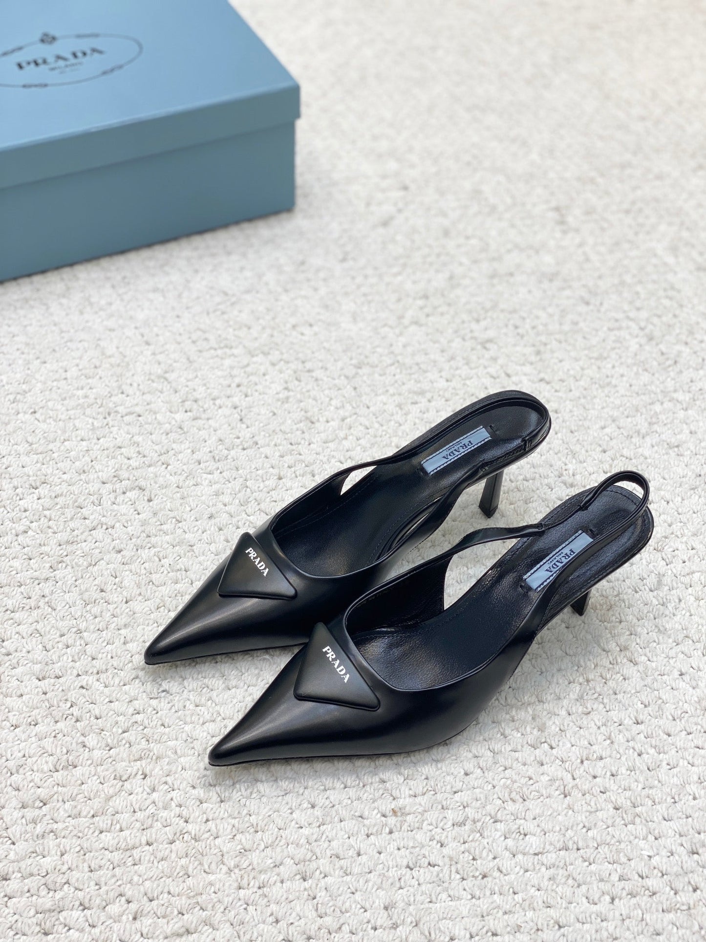 PRA BRUSHED LEATHER SLINGBACK PUMPS 75 BLACK - 34