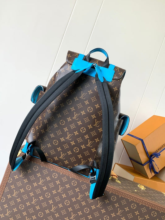 Рюкзак LV 25S CHRISTOPHER 48 з монограмою з коричневого та синього полотна Capri