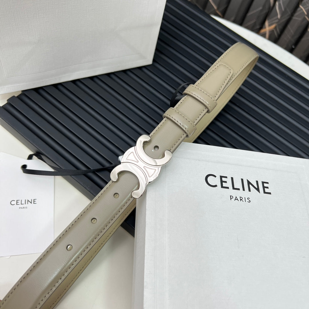 CL TRIOMPHE 25 MM BELT IN OLIVE GREEN CALFSKIN SILVER HARDWARE - 30