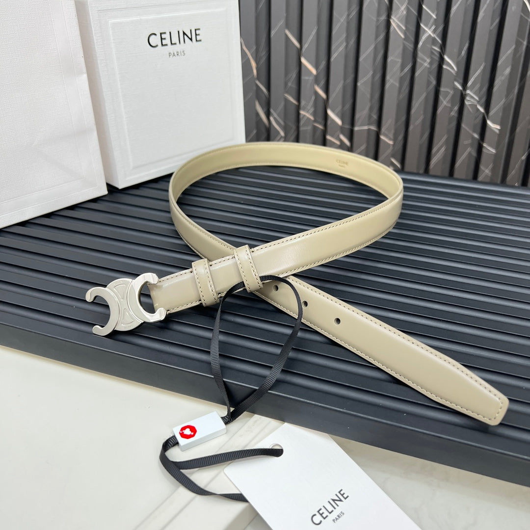 CL TRIOMPHE 25 MM BELT IN OLIVE GREEN CALFSKIN SILVER HARDWARE - 30