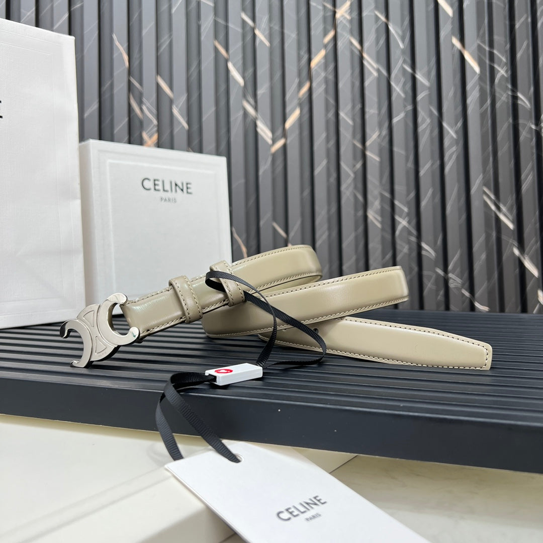 CL TRIOMPHE 25 MM BELT IN OLIVE GREEN CALFSKIN SILVER HARDWARE - 30