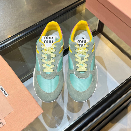КРОСІВКИ MIUMIU 26S З РІЗНОКОЛЬОРОВОЇ ТКАНИНИ ТА ЗАМШІ