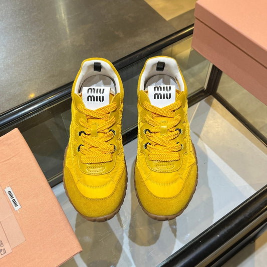 КРОСІВКИ MIUMIU 26S З ЖОВТОЇ ТКАНИНИ ТА ЗАМШІ