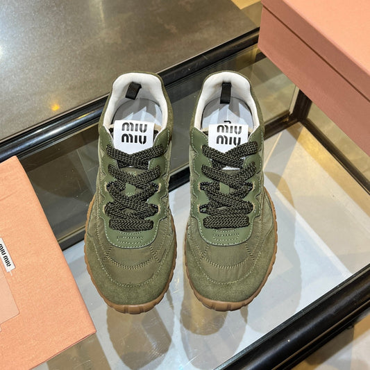 КРОСІВКИ MIUMIU 26S З ТКАНИНИ ТА ЗАМШІ КОЛЬОРУ ARMY OLIVE