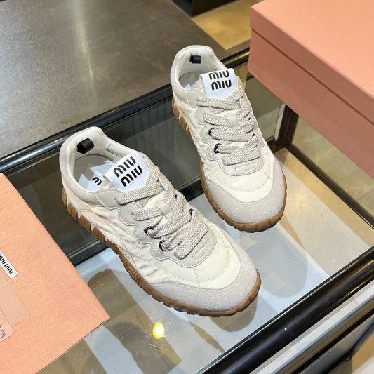 КРОСІВКИ MIUMIU 26S З ТКАНИНИ ТА ЗАМШІ КОЛЬОРУ СЛОНОВОЇ КІСТКИ
