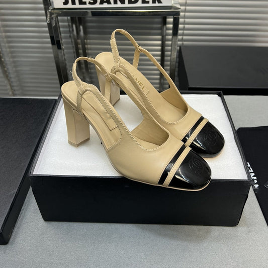 slingback light beige suede silver metalic lambskin square toe 9.5 - 35