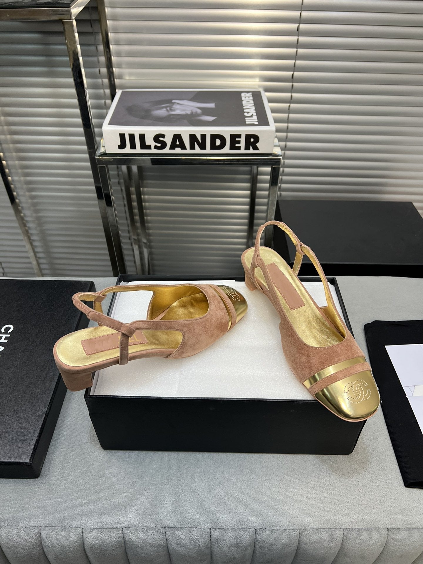 slingback rose suede gold metalic lambskin square toe 5.0 - 35