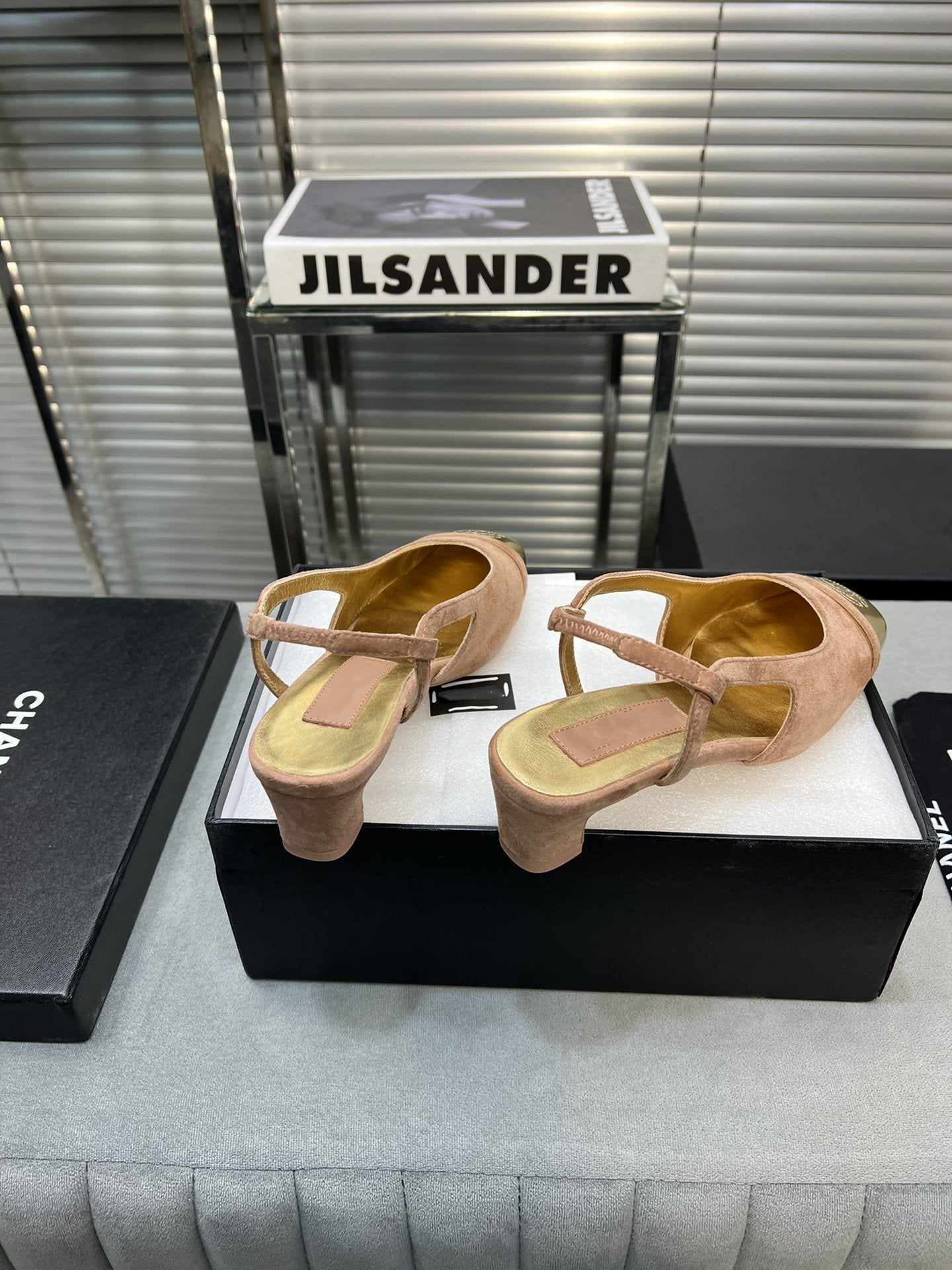 slingback rose suede gold metalic lambskin square toe 5.0 - 35