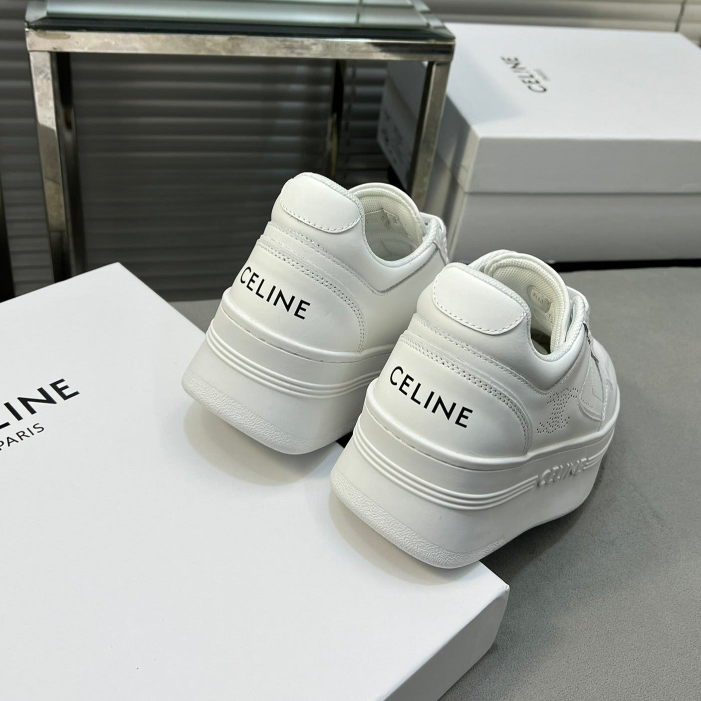 BLOCK SNEAKERS WITH WEDGE OUTSOLE IN CALFSKIN OPTIC WHITE - 35