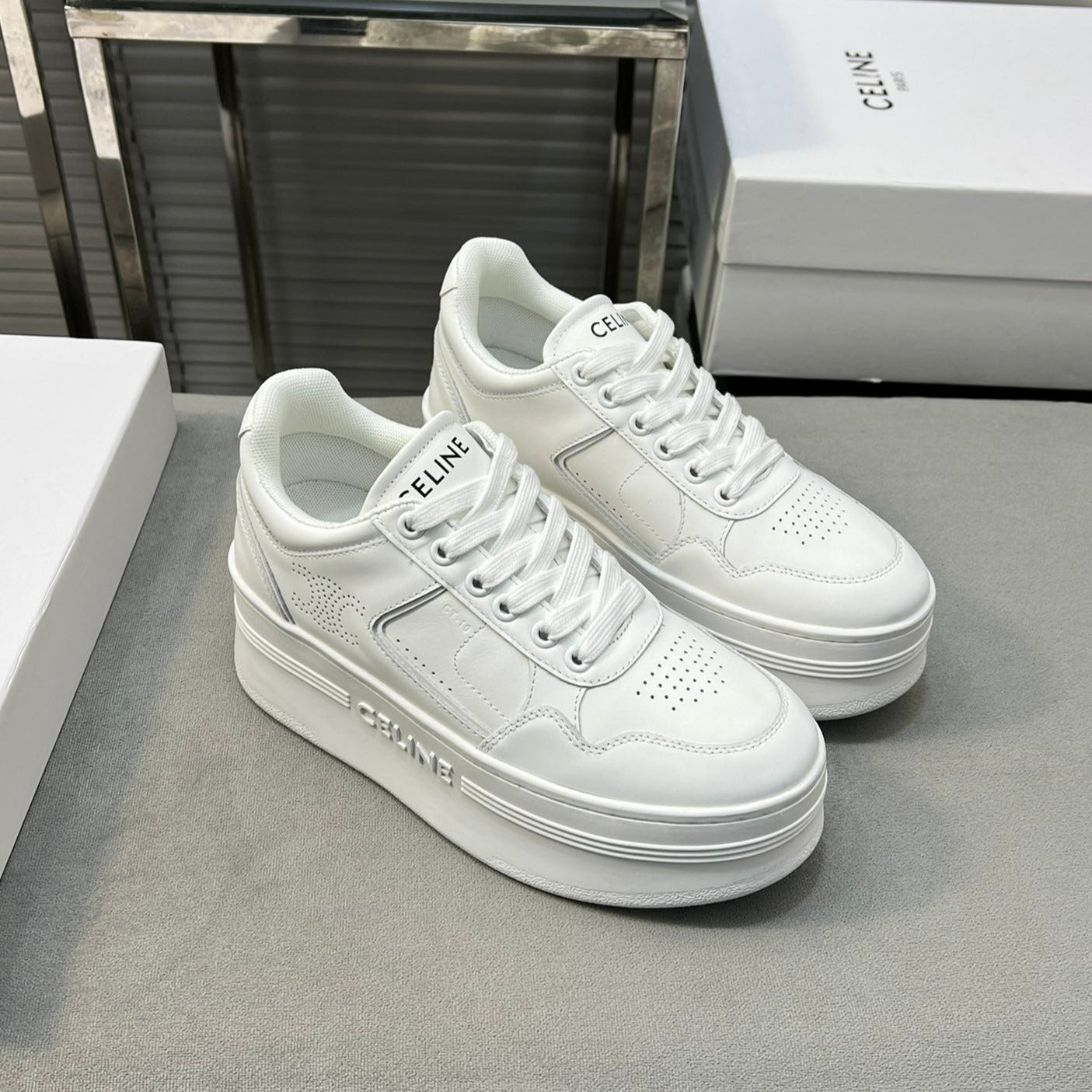 BLOCK SNEAKERS WITH WEDGE OUTSOLE IN CALFSKIN OPTIC WHITE - 35