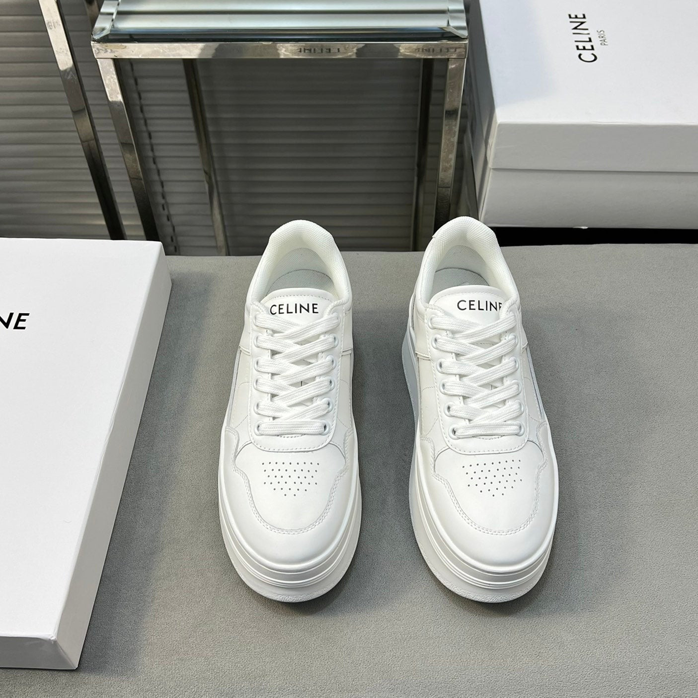 BLOCK SNEAKERS WITH WEDGE OUTSOLE IN CALFSKIN OPTIC WHITE - 35