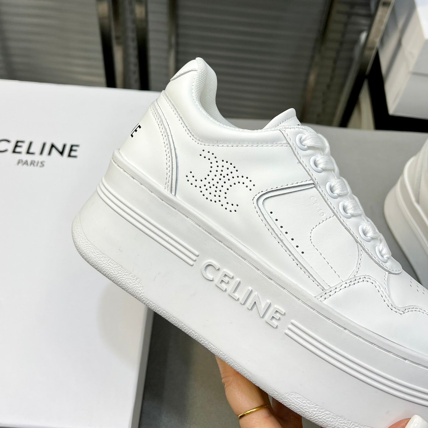 BLOCK SNEAKERS WITH WEDGE OUTSOLE IN CALFSKIN OPTIC WHITE - 35