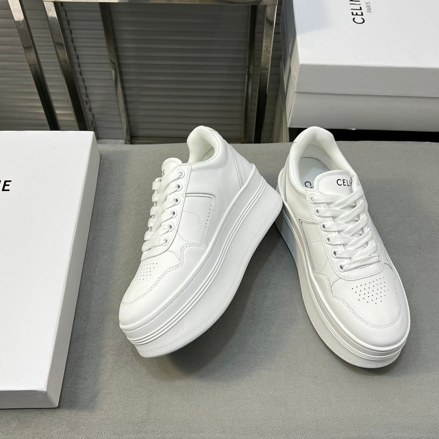 BLOCK SNEAKERS WITH WEDGE OUTSOLE IN CALFSKIN OPTIC WHITE - 35