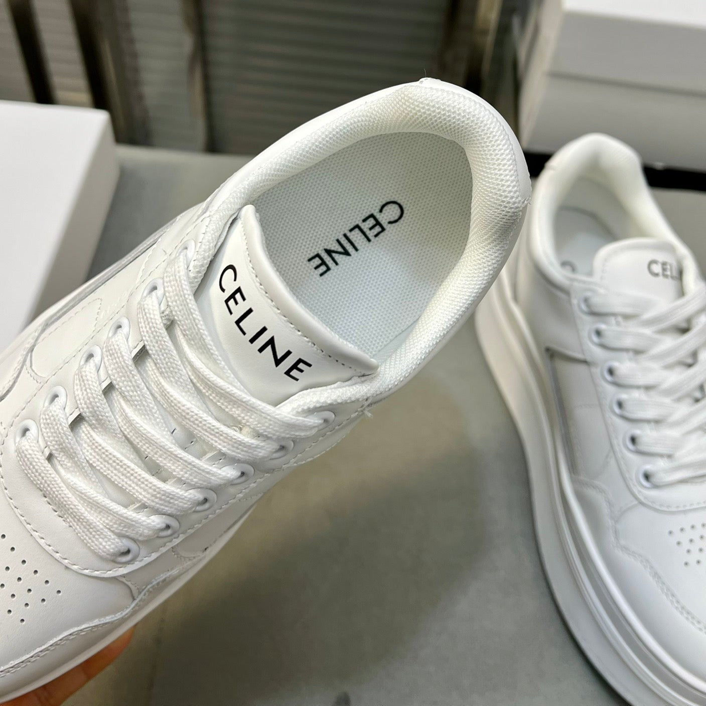 BLOCK SNEAKERS WITH WEDGE OUTSOLE IN CALFSKIN OPTIC WHITE - 35