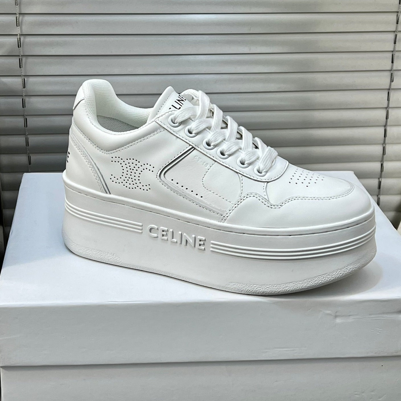 BLOCK SNEAKERS WITH WEDGE OUTSOLE IN CALFSKIN OPTIC WHITE - 35
