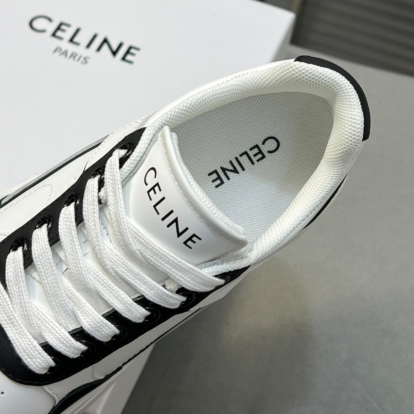 BLOCK SNEAKERS WITH WEDGE OUTSOLE IN CALFSKIN OPTIC BLACK WHITE - 35