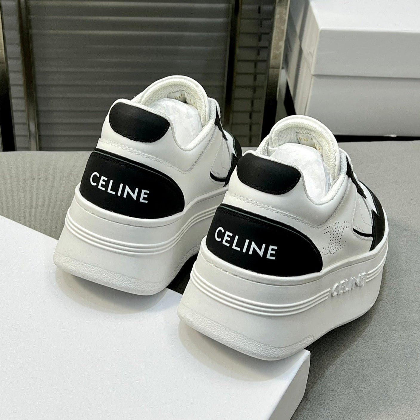 BLOCK SNEAKERS WITH WEDGE OUTSOLE IN CALFSKIN OPTIC BLACK WHITE - 35