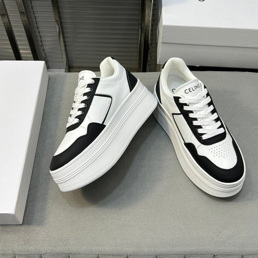 BLOCK SNEAKERS WITH WEDGE OUTSOLE IN CALFSKIN OPTIC BLACK WHITE - 35