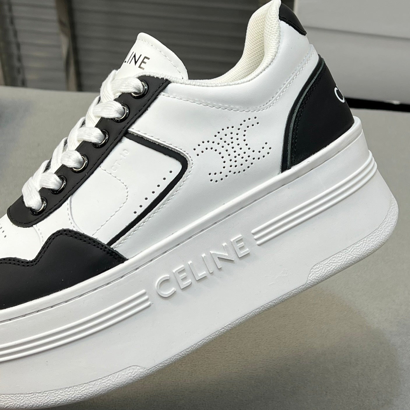 BLOCK SNEAKERS WITH WEDGE OUTSOLE IN CALFSKIN OPTIC BLACK WHITE - 35