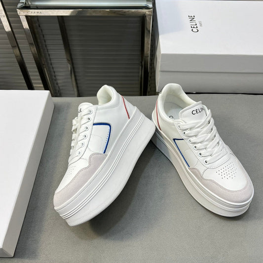 BLOCK SNEAKERS WITH WEDGE OUTSOLE IN CALFSKIN OPTIC WHITE/BLUE/RED/SILVER - 35